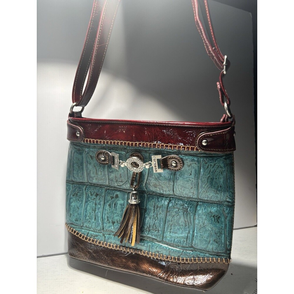 Montana West Style Faux Croc Turquoise Red Brown MC Cowgirl Bling Purse HandBag